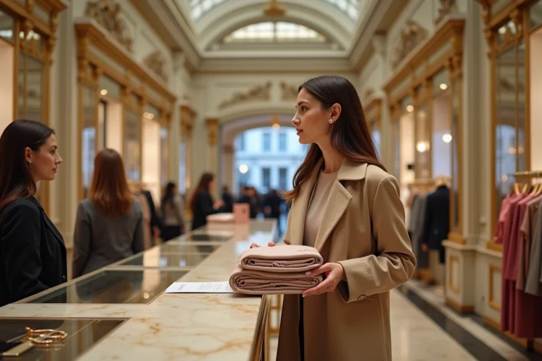 Femme déposant un article pour un retour au service client des Galeries Lafayette