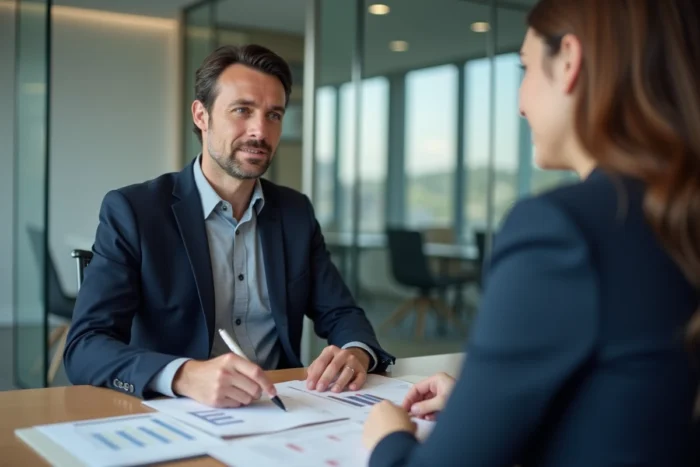 Homme en réunion avec un conseiller financier pour optimiser ses solutions d'épargne et d'investissement